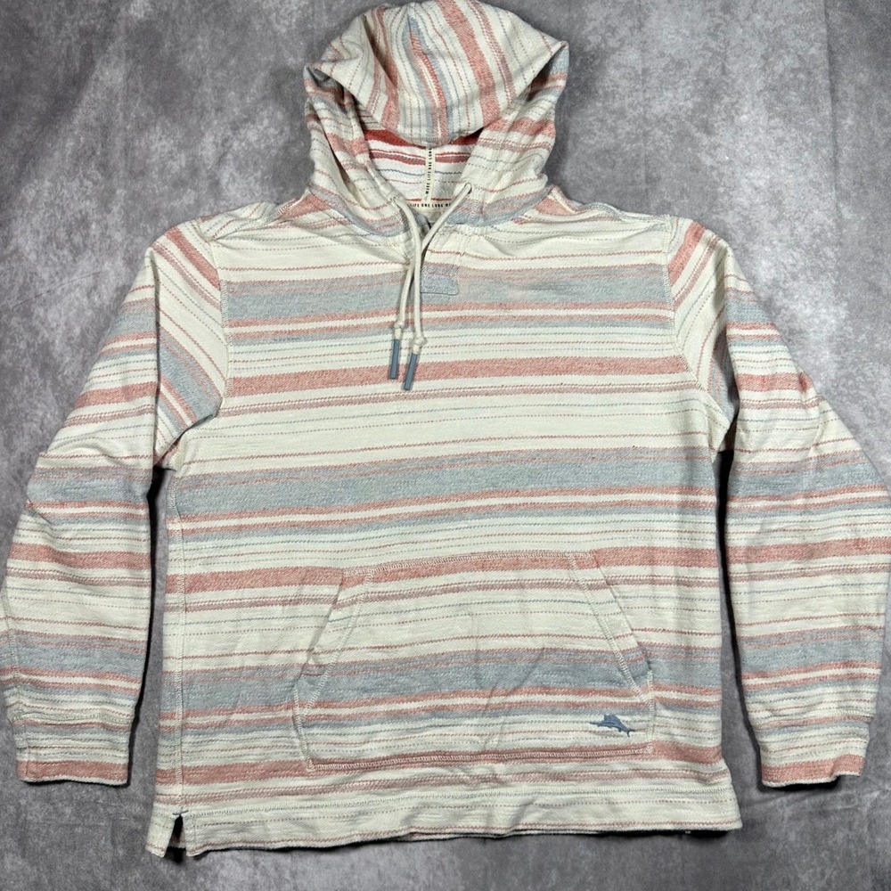 Tommy Bahama Womens XL Striped Cotton Hoodie Pullover Beach Coastal Sweatshirt